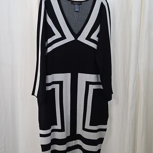 🥳HP Ashley Stewart 3X 22/24 Black Long Sleeve Sweater Dress Sexy Geometric Mod
